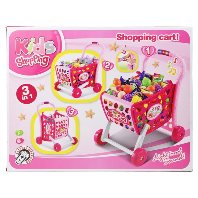 Kidplokio Pink Jumbo Shopping Cart Playset Play Food Girls Ages 3 and Up