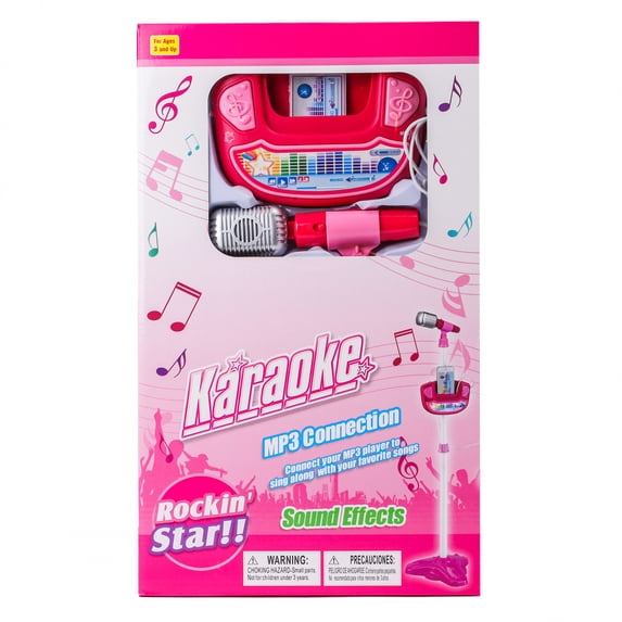 Kidplokio Pink Pretend Play Karaoke Machine MP3 Player Kids Ages 3 and Up
