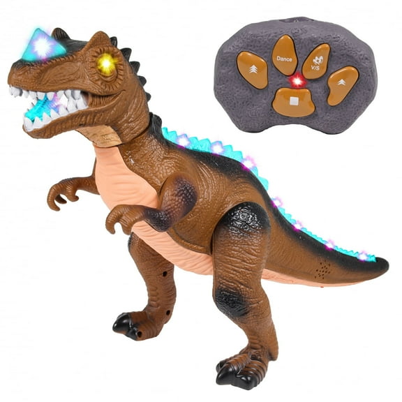 Kidplokio RC Remote Control Brown T Rex Dinosaur Toys with LED Lights and Sounds, Ages 3+