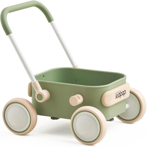 Kidpop Pula First Learner Baby Push Walker and Toddler Wagon with Wheels for Indoor Outdoor, 6 to 12 Months, Green