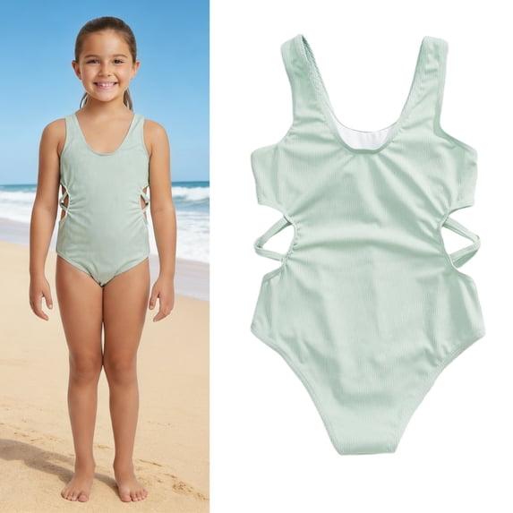 Kids 1 Piece Swimsuit Cut Out Bathing Suit Quick Dry Beach Swimwear with Solid Color Kids Swimsuit Girls 9-10 Years