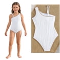 thumbnail image 1 of Kids 1 Piece Swimsuit Ribbed Swimming Suits Quick Dry Beach Swimwear with Adjustable Straps Kids Bathing Suit Girl 7-8 Years, 1 of 6