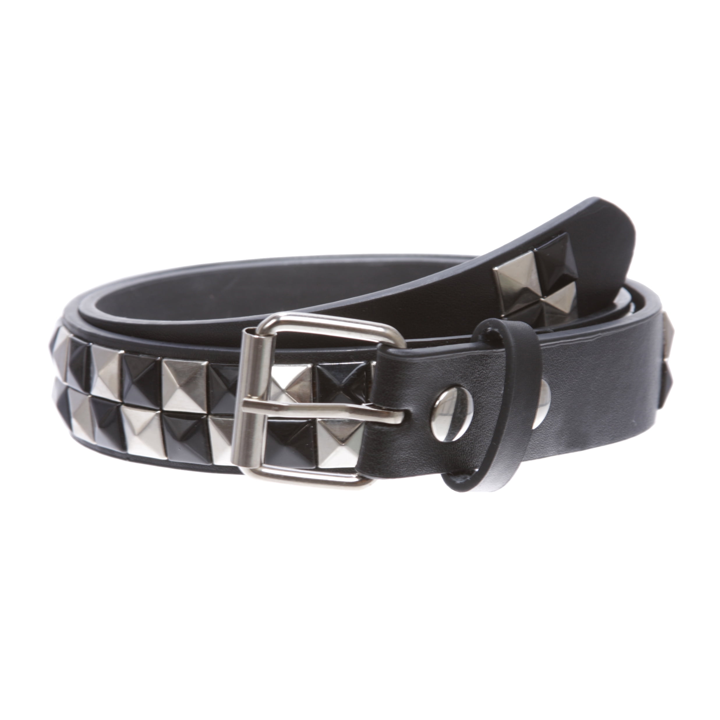Black & White Checkerboard Pyramid Studded Leather Belt