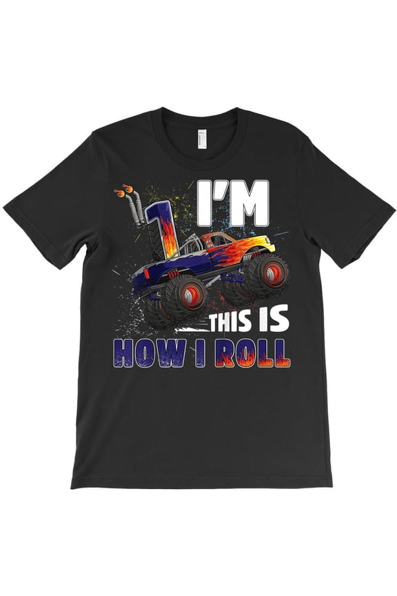 Kids 1 Year Old Monster Truck Birthday Boy 1st Truck Car B Day Themed K1420 Unisex T-Shirt – Extended Sizes Up to 5XL