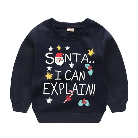 Kids' $10 Under Kids Christmas Clothing Toddle Boys Girls Santa Sweatshirt Crewneck Pullover Sweater Long Sleeve Shirt Fall Clothes for 2-7 Years Save Big