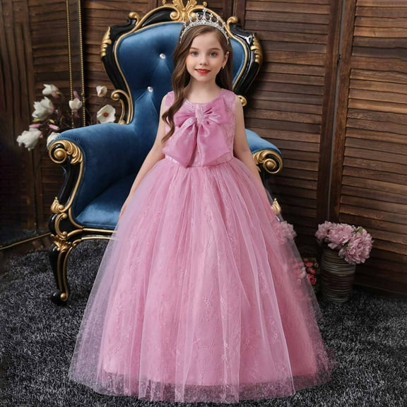 Kids' $10 Under Girls Dress Princess Big Bow Pageant Long Dress Kids Lace Prom Ball Gowns Gauze Dress Save Big