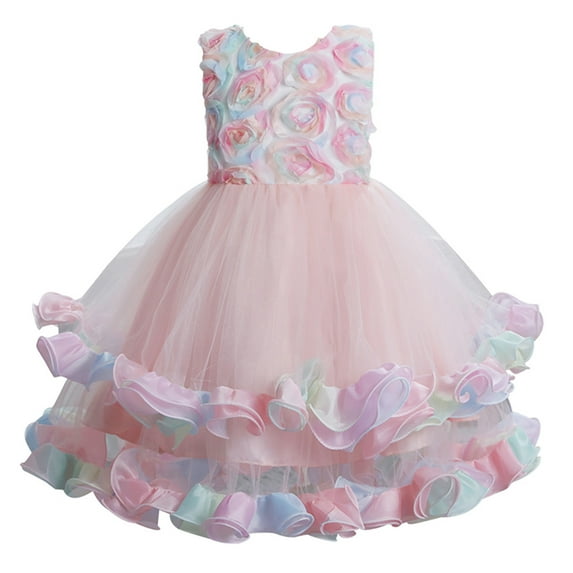 Kids' $10 Under Toddler Kids Baby Girls Dress Floral Formal Princess Party Lace Tiered Full Dress Save Big