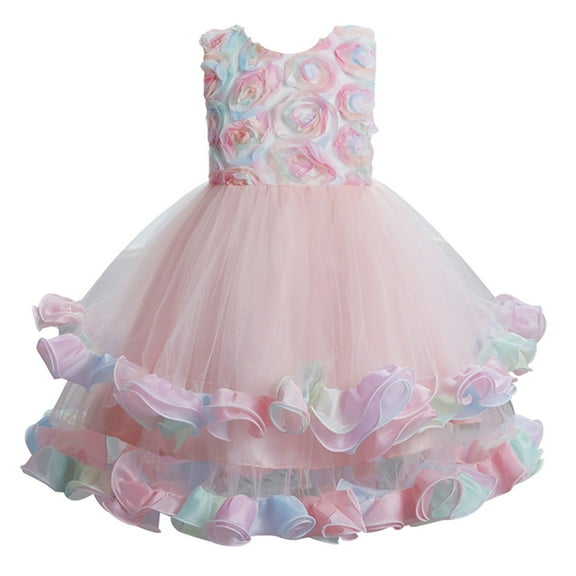 Kids' $10 Under Toddler Kids Baby Girls Dress Floral Formal Princess Party Lace Tiered Full Dress Save Big