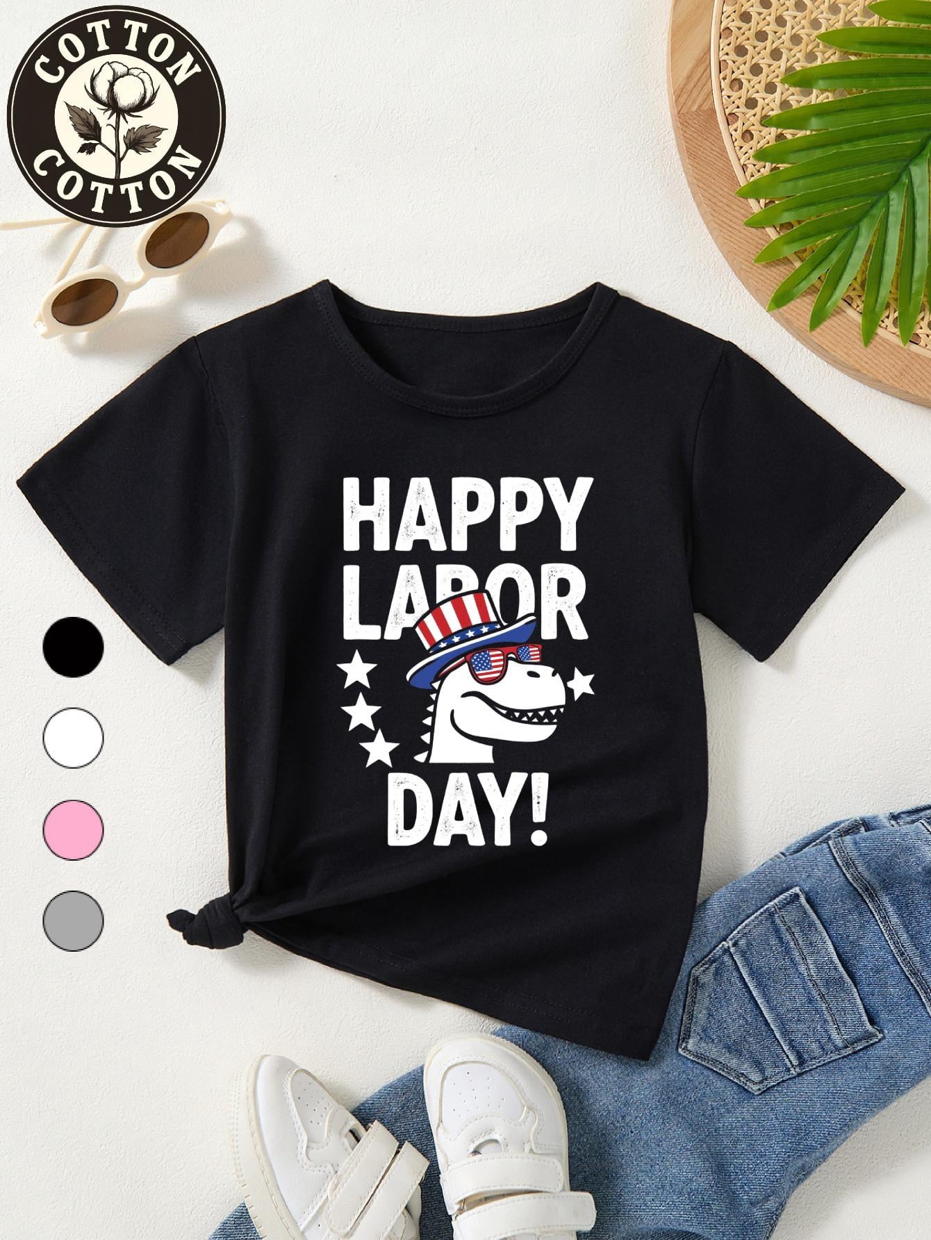 Kids' 100% Cotton Labor Day Dinosaur Patriotic T-Shirt - Cute Cartoon ...