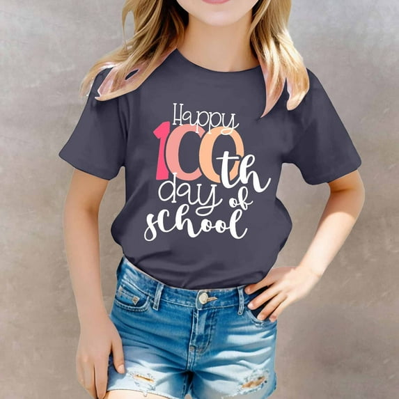 Kids 100 Days Of School Shirt Short Sleeved Round Neck Season Printed Back To School Students T-Shirt for Toddler Boys 10-11 Years