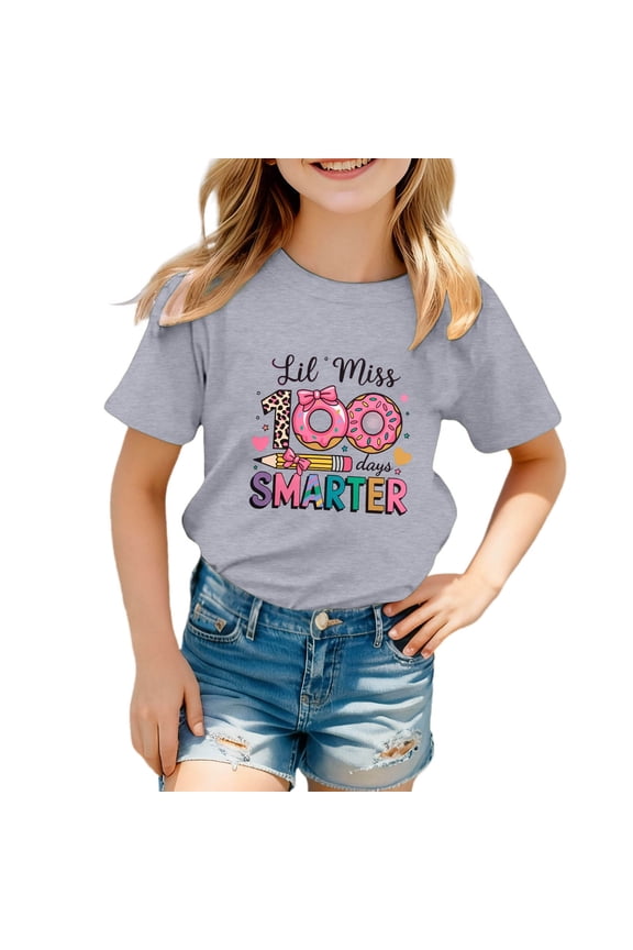 Kids 100 Days Smarter Pencil Print T-Shirt Short Sleeve Crew Neck Top Grey 10 Y-11 Y