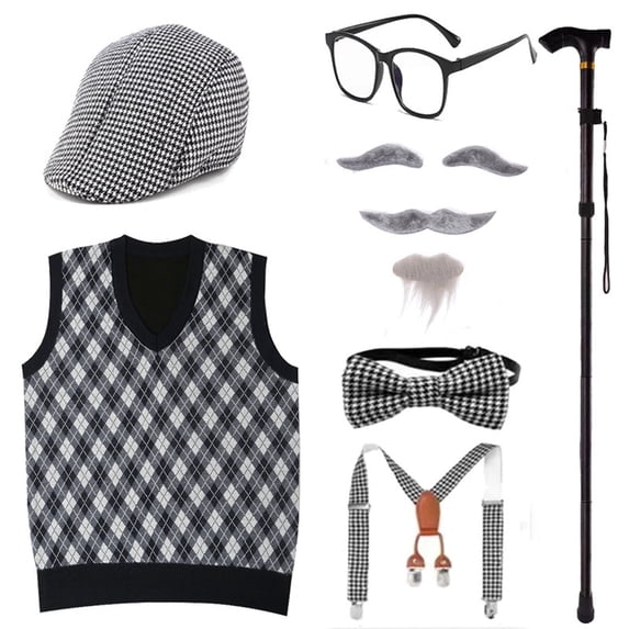 Kids 100 Days of School Costume Dress up Outfit - Halloween Gentleman Costume Hat, Grandpa Vest Set