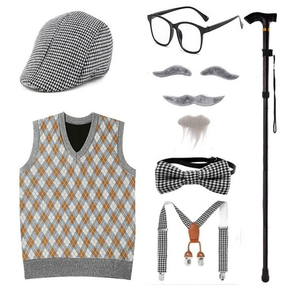 Kids 100 Days of School Costume Dress up Outfit - Halloween Gentleman Costume Hat, Grandpa Vest Set