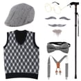 thumbnail image 1 of Kids 100 Days of School Costume for Boys - Halloween Gentleman Costume Hat, Glasses and Grandpa Vest Set for Child, 1 of 3