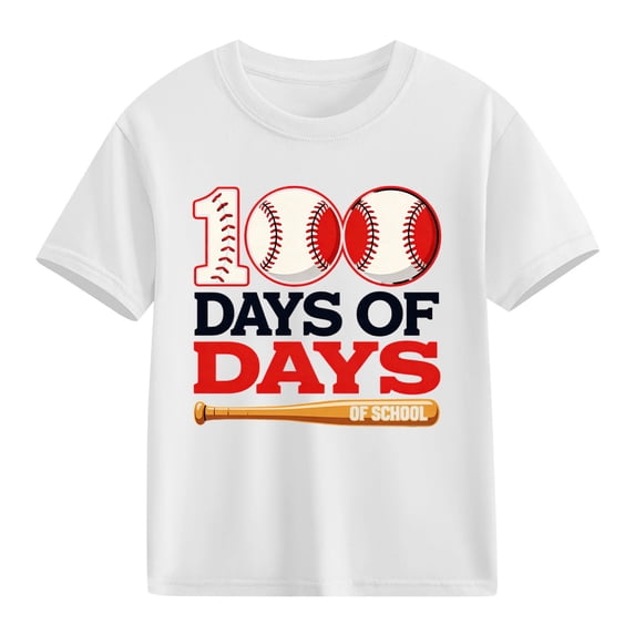 Kids 100 Days of School Shirt Baseball Themed Celebration Top Soft Cotton Comfortable Tshirt 3-10 Years White,Size 4 T