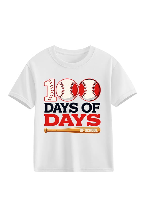 Kids 100 Days of School Shirt Baseball Themed Celebration Top Soft Cotton Comfortable Tshirt 3-10 Years White,Size 5 T