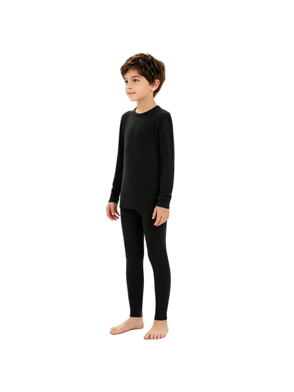 Kids 100% Merino Wool Midweight Base Layer Set Unisex Thermal Underwear for Girls & Boys Ski Winter