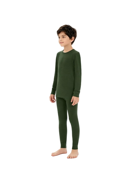 Kids 100% Merino Wool Midweight Base Layer Set Unisex Thermal Underwear for Girls & Boys Ski Winter