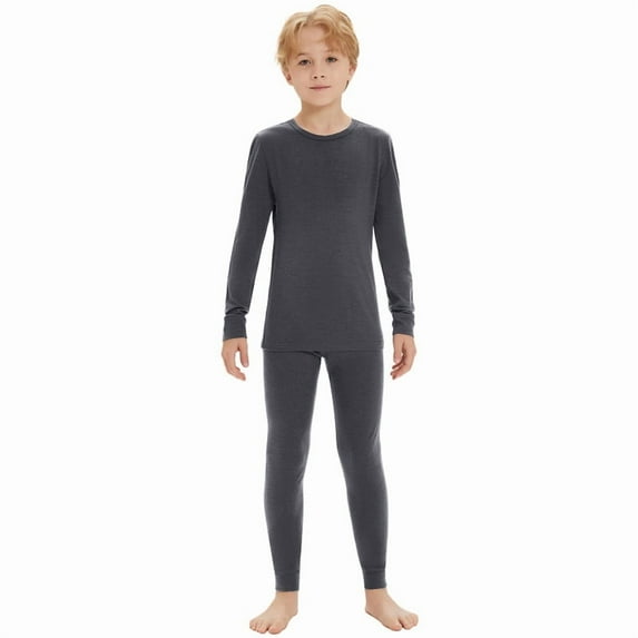 Kids 100% Merino Wool Base Layer Set Midweight Unisex Thermal Underwear Sets for Girls and Boys