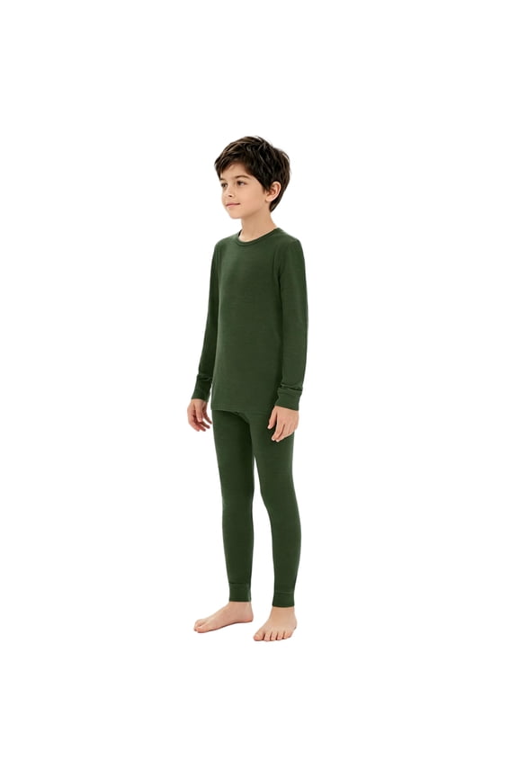 Kids 100% Merino Wool Base Layer Set Unisex Thermal Underwear for Girls & Boys Ski Winter