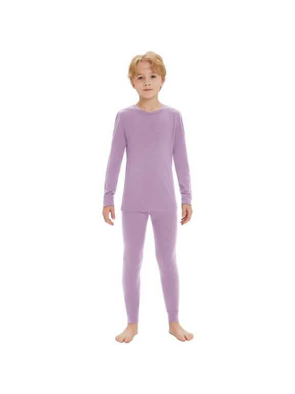 Kids 100% Merino Wool Base Layer Set, Unisex Thermal Underwear, Top & Long Johns for Winter Skiing, Sledding and Snow Play