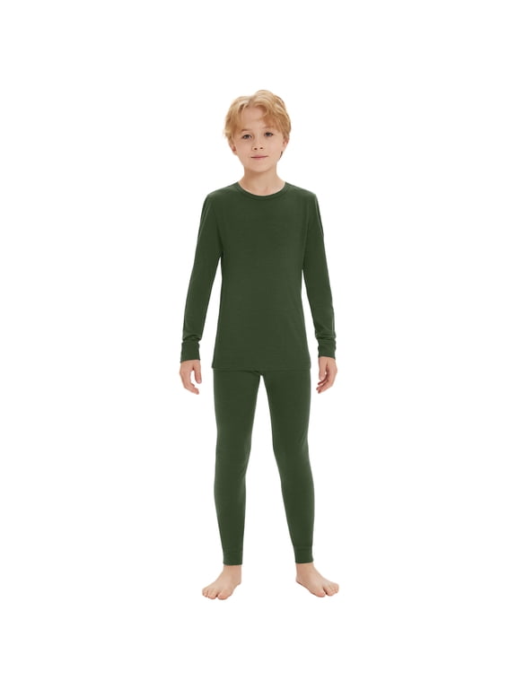 Kids 100% Merino Wool Base Layer Set, Unisex Thermal Underwear, Top & Long Johns for Winter Skiing, Sledding and Snow Play