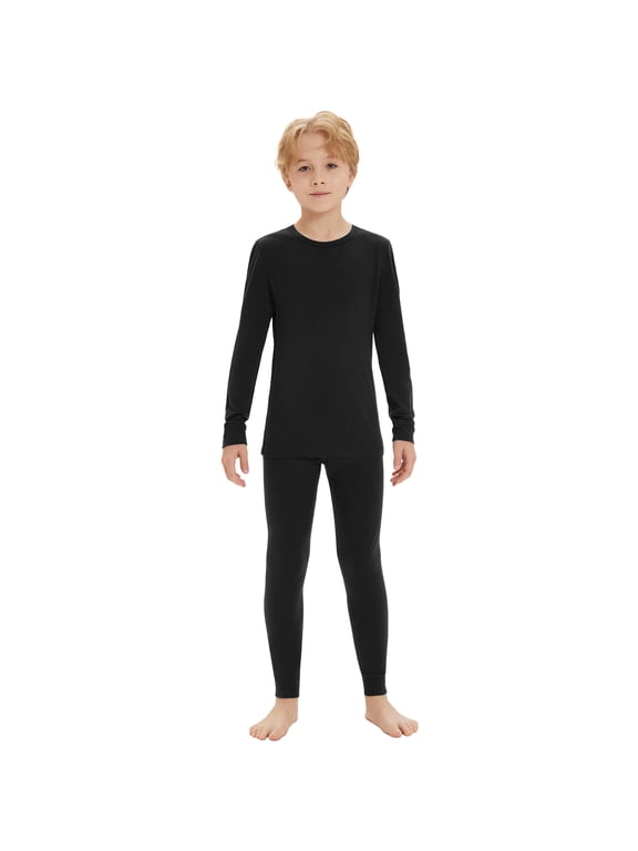 Kids 100% Merino Wool Base Layer Set, Unisex Thermal Underwear, Top & Long Johns for Winter Skiing, Sledding and Snow Play