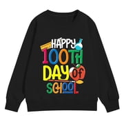 Kids 100th Day Of School Sweatshirt Boys Girls Happy 100 Days Survived Long-Sleeve Shirt Students Rainbow Pullover Top