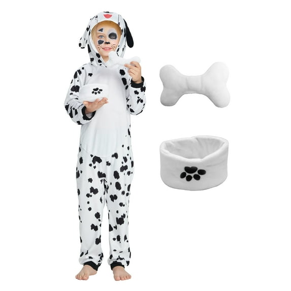 Kids 101 Day of School Dalmatian Costume, Spotted Dog Jumpsuit Puppy Outfit for Boys Girls 4-6Y