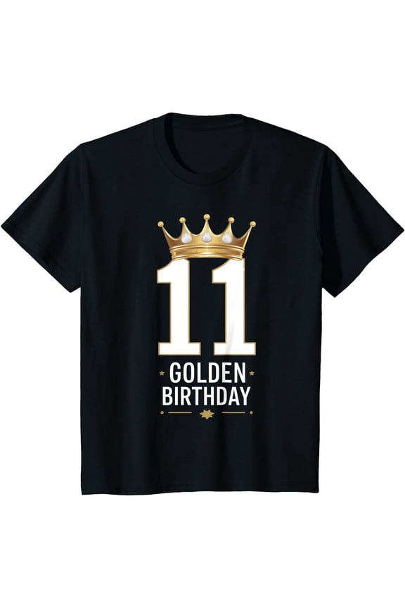 Kids 11th Birthday boys Girls 11 Year Old golden birthday T-Shirt