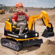 Kids 12V Electric 360 Degree Rotating Ride On Excavator and Bulldozer with Remote Control, Track Design Wheels, MP3, Toolbox Yellow