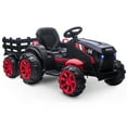 thumbnail image 1 of Kids 12V Ride On Tractor with Trailer, Ride on Toy Tractor with Remote Control, Battery Powered Electric Vehicle Car with Wheels, 35W Dual Motors LED Lights Music for Boys Girls, 1 of 7