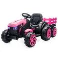 thumbnail image 1 of Kids 12V Ride On Tractor with Trailer, Ride on Toy Tractor with Remote Control, Battery Powered Electric Vehicle Car with Wheels, 35W Dual Motors LED Lights Music for Boys Girls, 1 of 7