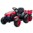 thumbnail image 1 of Kids 12V Ride On Tractor with Trailer, Ride on Toy Tractor with Remote Control, Battery Powered Electric Vehicle Car with Wheels, 35W Dual Motors LED Lights Music for Boys Girls, 1 of 6