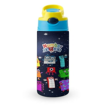 Kids 12oz Number Block Water Bottles with Lids Straw Insulated Stainless Steel Water Bottles Double Walled Leakproof Tumbler Travel Cup