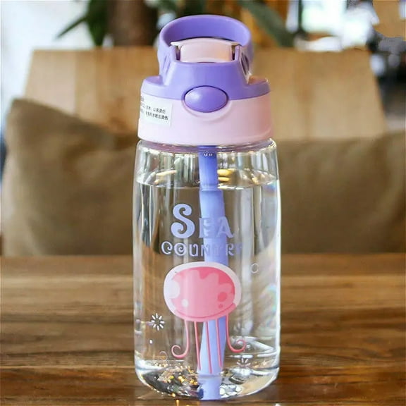 Kids 16oz Plastic water Bottle with Straw Nice Cartoon Baby Feeding Cup Leak-Proof When Closed for Boys/Girls