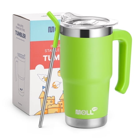 Kids 16oz Stainless Steel Double-Wall Vacuum Insulated Tumbler with Handle | Leak-Proof Lid & Straw | BPA-Free Travel Water Cup