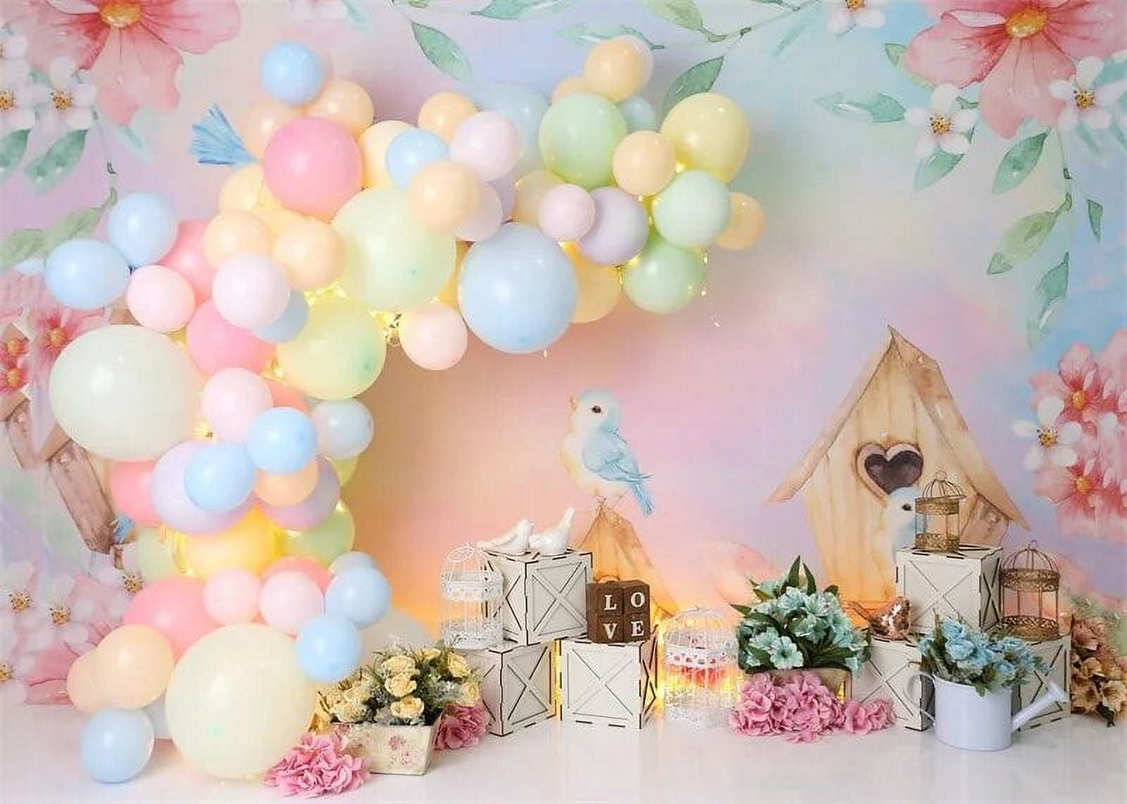 Blue Cute Bird Round Kids Birthday Party Backdrop Kit
