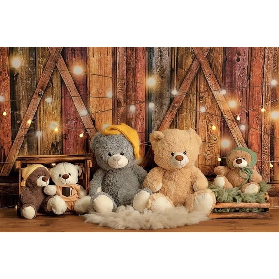 Kids 1st Birthday Party Backdrop Colorful Balloons Cute Bird Bear Plush Toys Newborn Portrait Photography Background