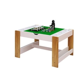 Kids 2 in 1 Activity Learning Play Table, 7 Storage Compartments, Compatible with LEGO Building Blocks, White Modern Game Furniture, for Childrens Playroom, Bedroom, Creative & Educational Use