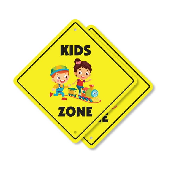 Kids (2 Pack) Plastic Crossing Sign - 10 Inch X 10 Inch Xing Sign Gift Children Fun Play Family Room Decor Humor School Party Energetic Creative Cute