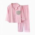 thumbnail image 1 of Kids 2‑Piece Button‑Up Pajama Set with Embroidery Pocket,Soft Fabric Sleepwear for Boys and Girls 14-15 Years, 1 of 6