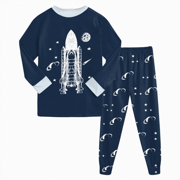 Kids 2‑Piece Long Sleeve Pajama Set with Cartoon Print,Soft Sleepwear for Kids 8-9 Years