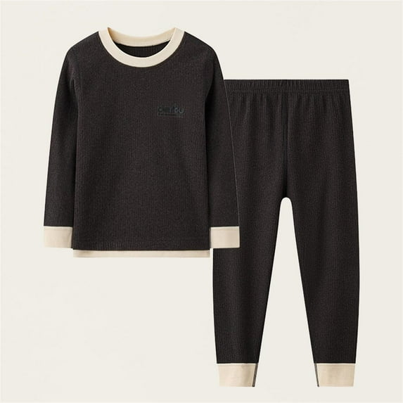 Kids 2 Piece Outfits New Children's Round Neck Long Sleeved Shirt with Elastic Waistband Leg Tied Pants Mid Size Children's Casual Home Suit Set Style B-41 Gray 3 Years