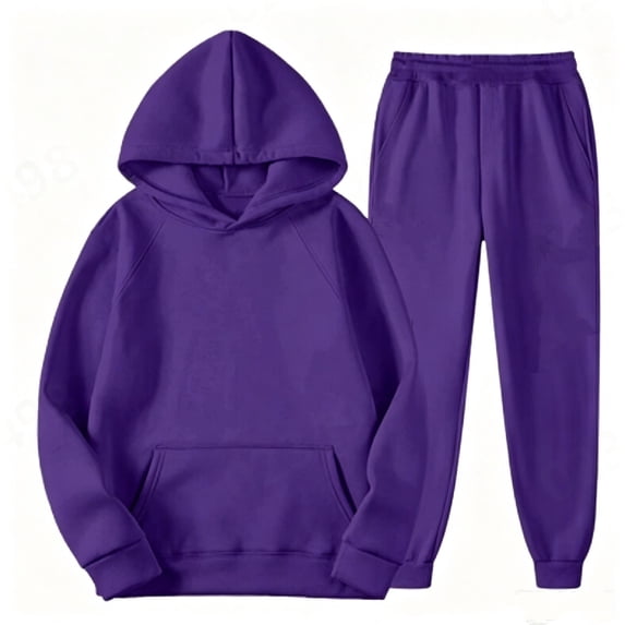 Kids 2 Piece Outfits Solid Raglan Hoodie Pullover and Elastic Jogger Pants, Boys Girls Plain Soft Casual Matching Tracksuit for Daily Play Loungewear(Dark Purple,13-14 Years)