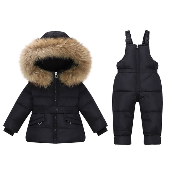Kids 2 Piece Snow Suit, Detachable Hooded Puffer Down Jackets and Bib Pants for Versatile Wear, Waterproof Winter Ski Suits Two Piece Outfit Sets
