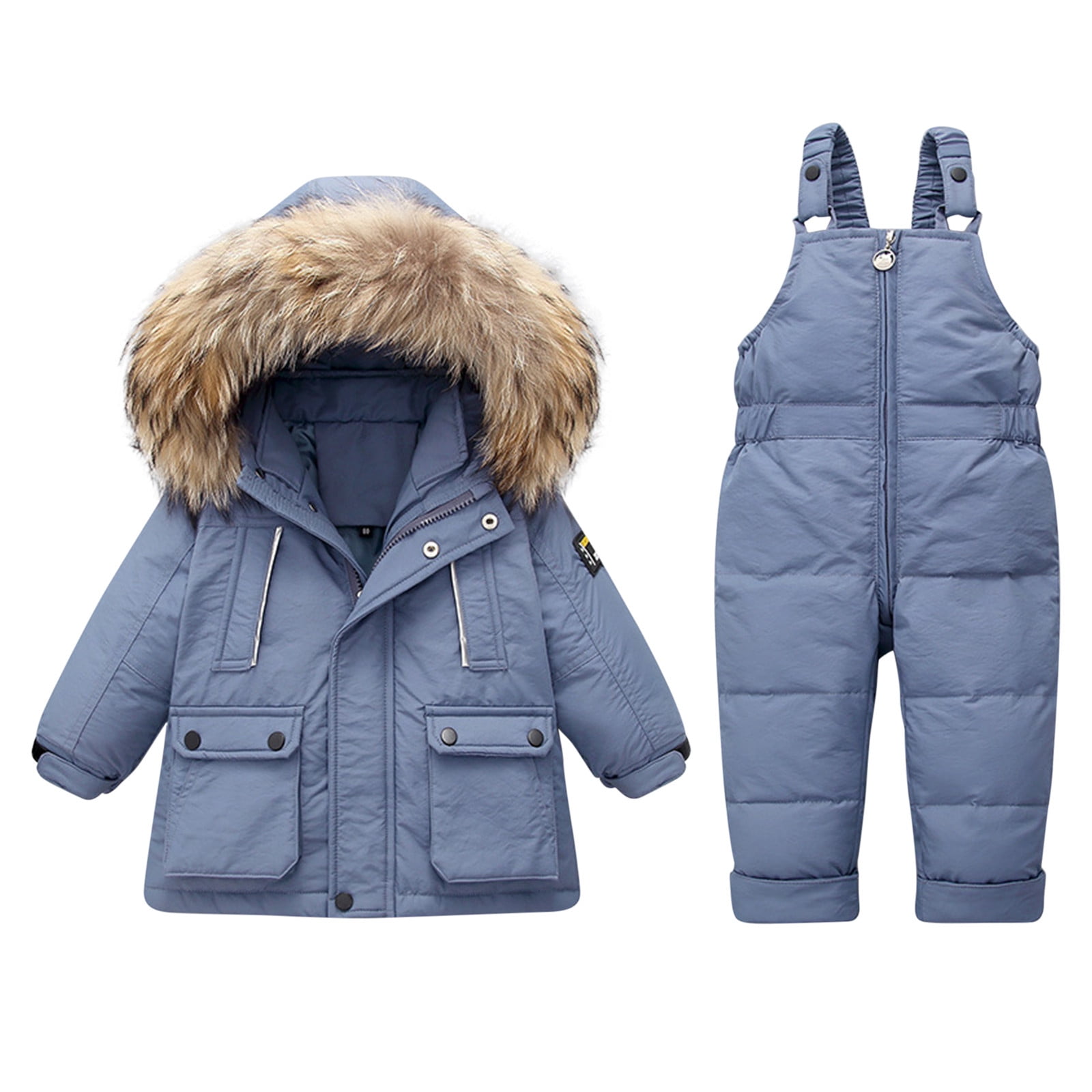 Kids 2-Piece Snowsuit Set Winter Hooded Puffer Jacket and Snow Bib ...