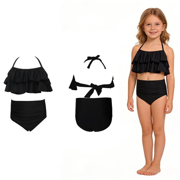 Kids 2 Piece Swimsuit Girls Backless Halter Girl Bathing Suit with Chest Pad Kids Swimsuits for Girls 3-4 Years