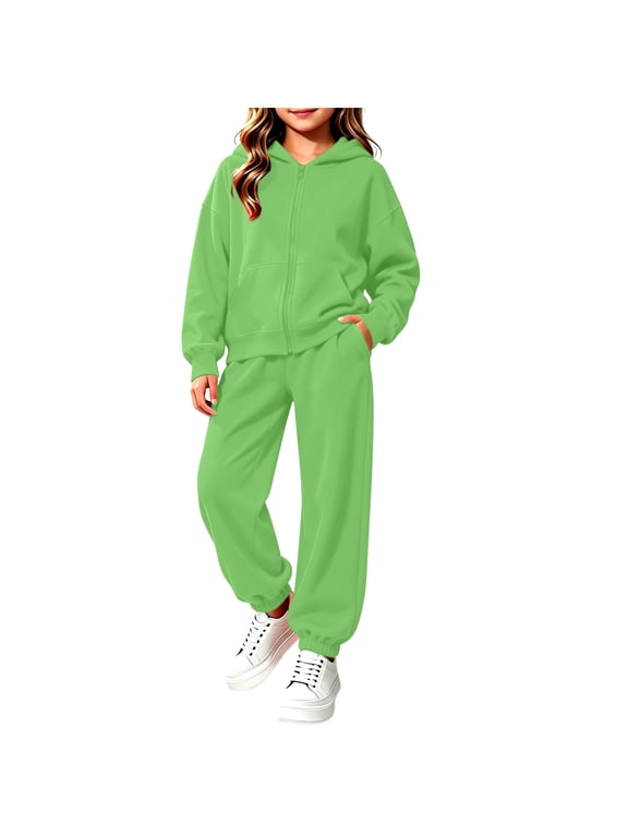 Kids 2-Piece Tracksuit Full Zip Hoodie and Jogger Pants Set Warm Fleece Athletic Outfit for Boys Girls (Ages 2-14 Years) School Daily Wear