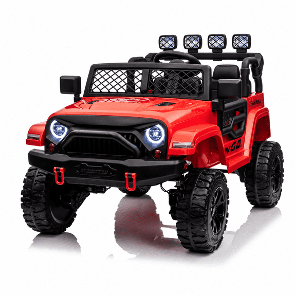 Kids 2-Seater Ride On Jeep, 24V 7Ah 4WD Four 550 Motors, Remote Control, EVA Wheels, Spring Suspension, LED Lights & Music for Ages 3+Red